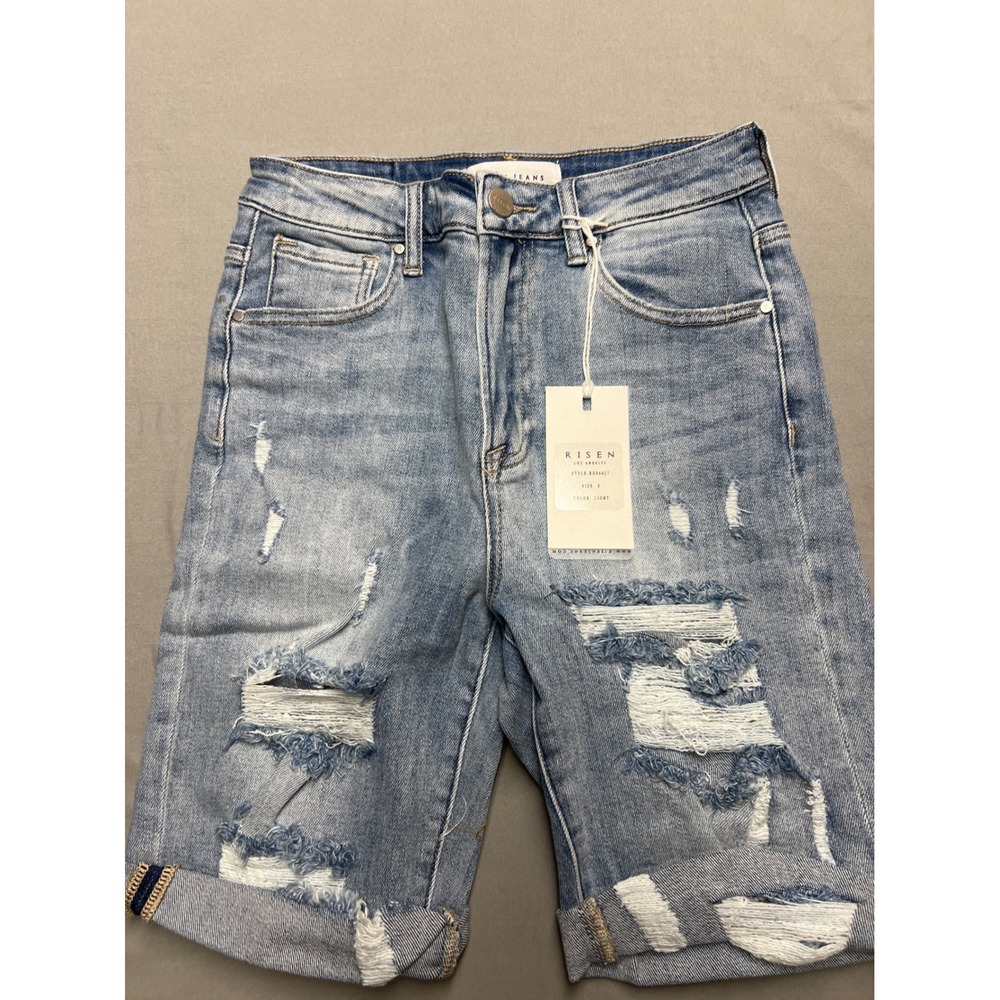 Risen Jeans Distressed Bermuda Denim Shorts Light Wash RDS6027 Size S NWT